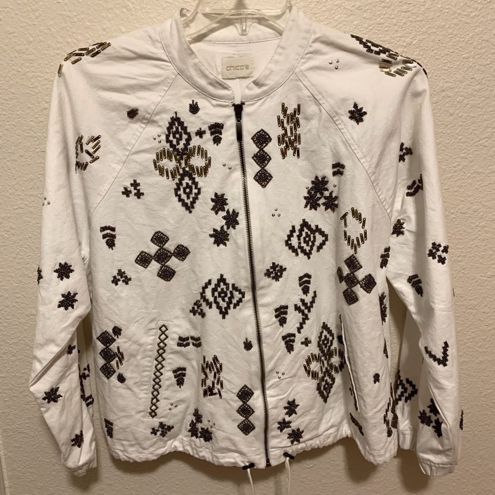 Chico’s white zipper jacket long sleeve
